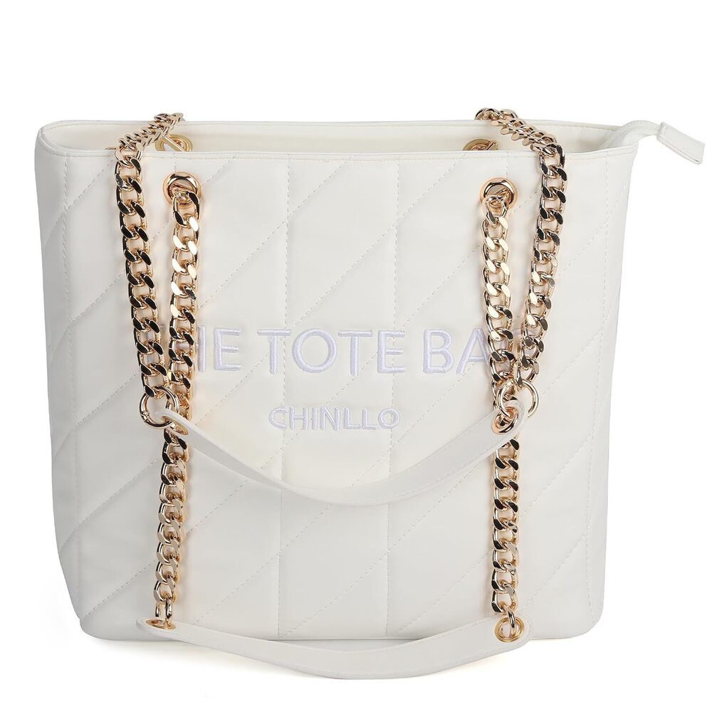 Tote Bag for Women, Large Quilted Top Handle Chains Handbags Purse